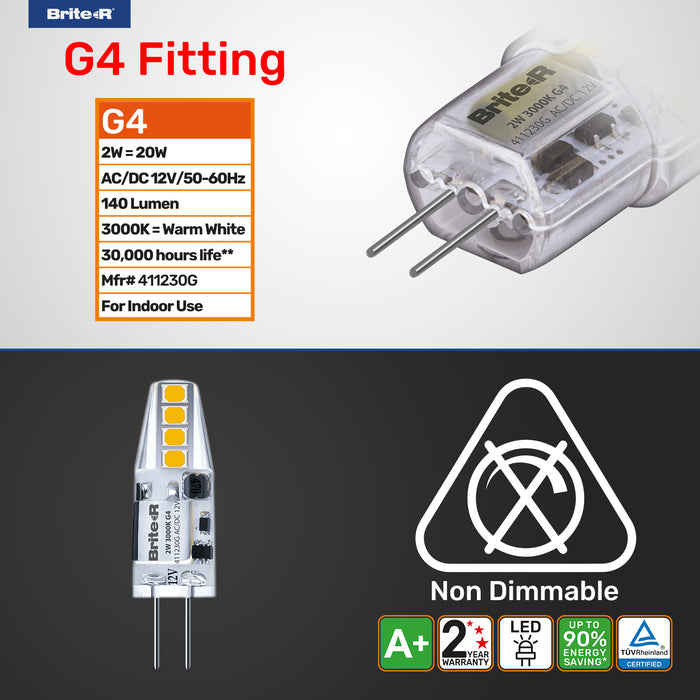 Brite-R 2W G4 LED Bulb Warm White 3000K - westbasedirect.com