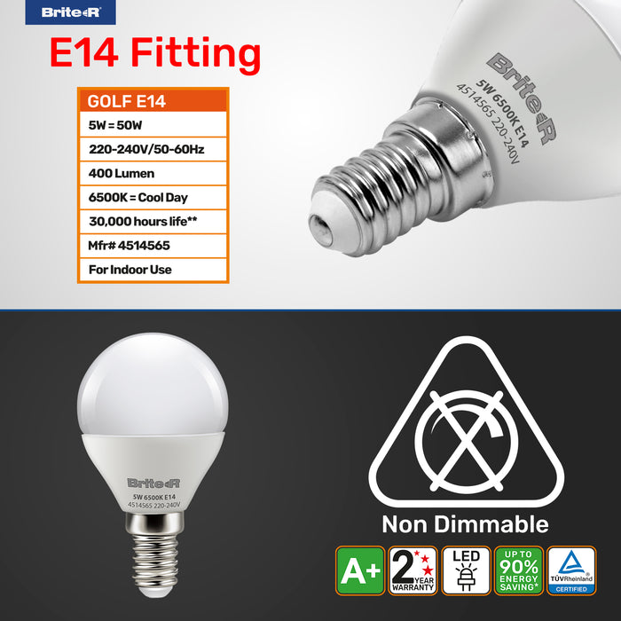 Brite-R 5W E14 SES Golf LED Bulb Cool White 6500K - westbasedirect.com