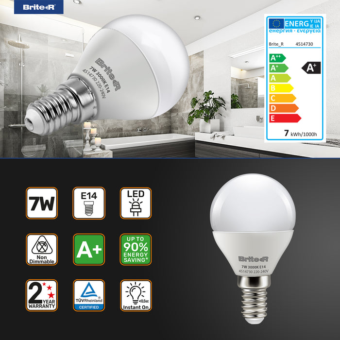 Brite-R 7W E14 SES Golf LED Bulb Warm White 3000K - westbasedirect.com