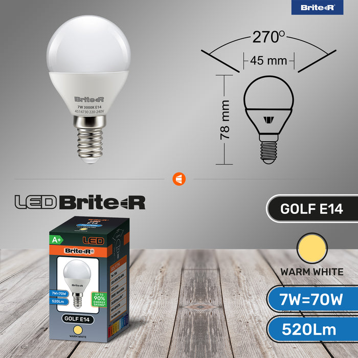 Brite-R 7W E14 SES Golf LED Bulb Warm White 3000K - westbasedirect.com