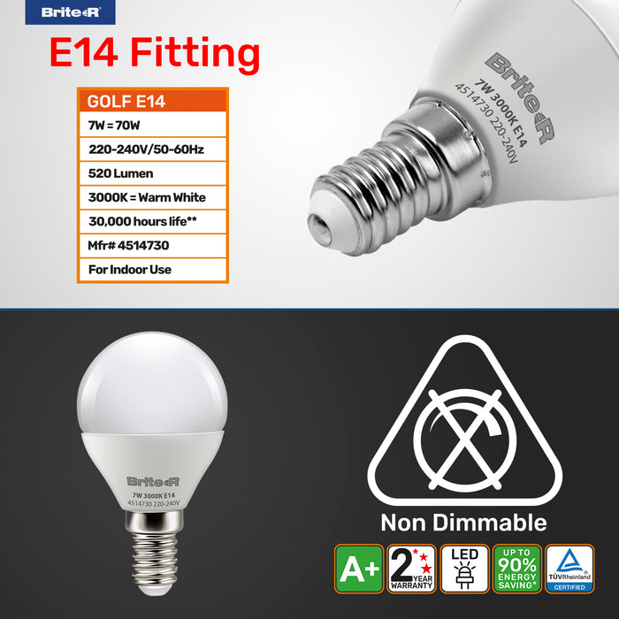 Brite-R 7W E14 SES Golf LED Bulb Warm White 3000K - westbasedirect.com