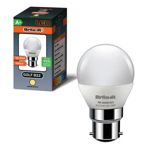 Brite-R 5W B22 BC Golf LED Bulb Warm White 3000K - westbasedirect.com
