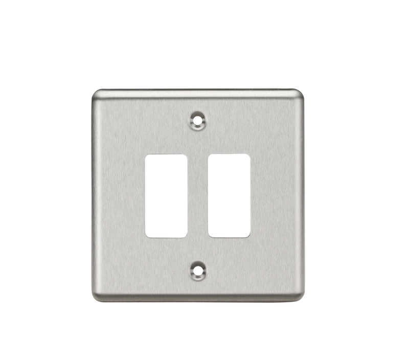 Knightsbridge GDCL2BC Rounded Edge 2G Grid Faceplate - Brushed Chrome - westbasedirect.com