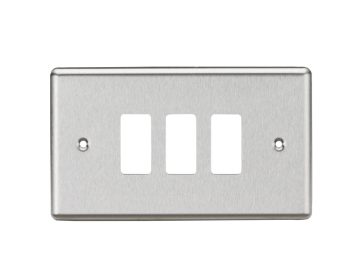 Knightsbridge GDCL3BC Rounded Edge 3G Grid Faceplate - Brushed Chrome - westbasedirect.com