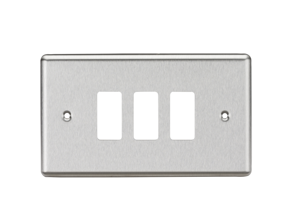 Knightsbridge GDCL3BC Rounded Edge 3G Grid Faceplate - Brushed Chrome - westbasedirect.com