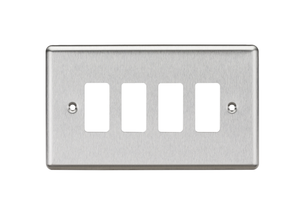 Knightsbridge GDCL4BC Rounded Edge 4G Grid Faceplate - Brushed Chrome - westbasedirect.com