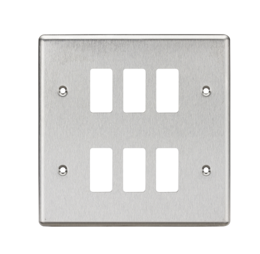 Knightsbridge GDCL6BC Rounded Edge 6G Grid Faceplate - Brushed Chrome - westbasedirect.com