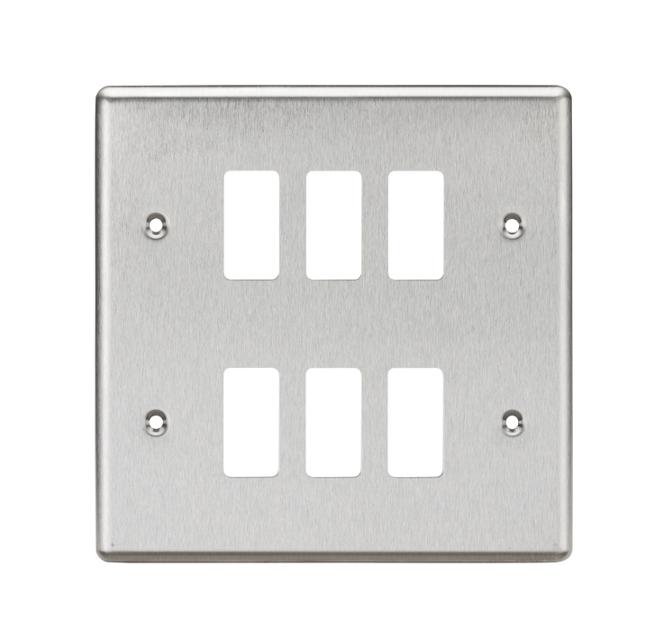 Knightsbridge GDCL6BC Rounded Edge 6G Grid Faceplate - Brushed Chrome - westbasedirect.com