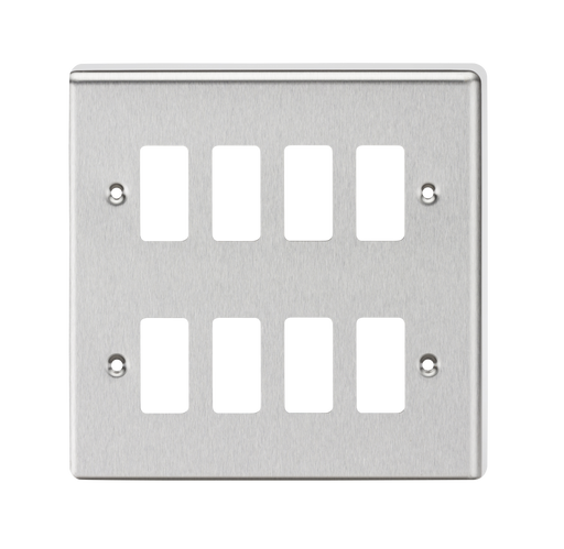 Knightsbridge GDCL8BC Rounded Edge 8G Grid Faceplate - Brushed Chrome - westbasedirect.com