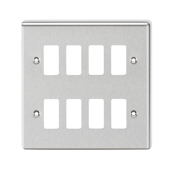 Knightsbridge GDCL8BC Rounded Edge 8G Grid Faceplate - Brushed Chrome - westbasedirect.com