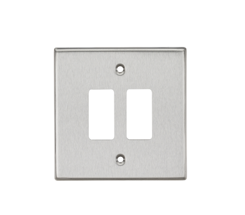 Knightsbridge GDCS2BC Square Edge 2G Grid Faceplate - Brushed Chrome - westbasedirect.com