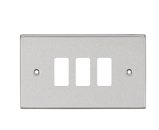 Knightsbridge GDCS3BC Square Edge 3G Grid Faceplate - Brushed Chrome - westbasedirect.com