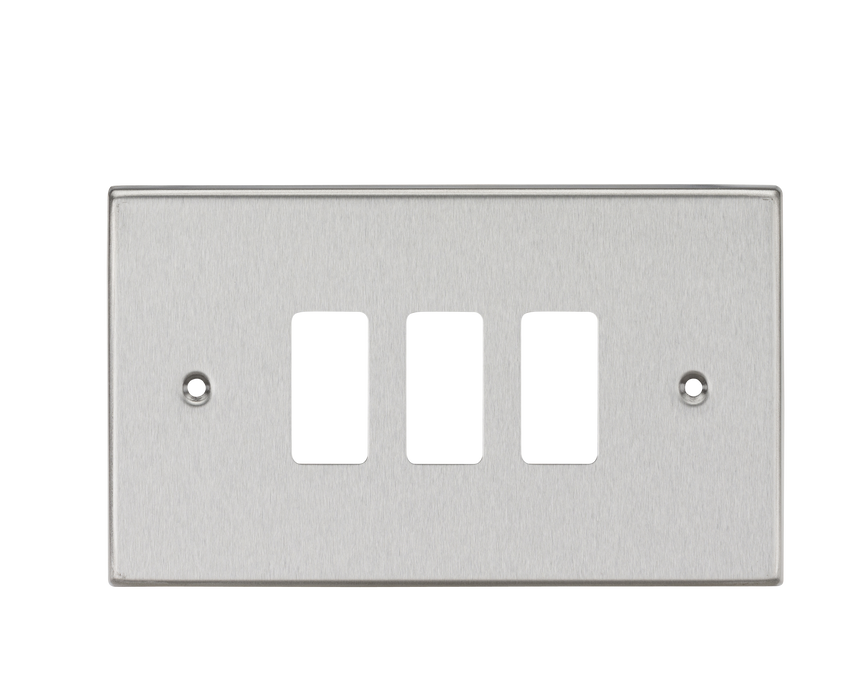 Knightsbridge GDCS3BC Square Edge 3G Grid Faceplate - Brushed Chrome - westbasedirect.com