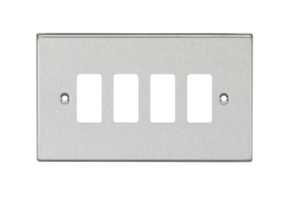 Knightsbridge GDCS4BC Square Edge 4G Grid Faceplate - Brushed Chrome - westbasedirect.com