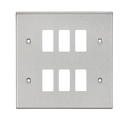 Knightsbridge GDCS6BC Square Edge 6G Grid Faceplate - Brushed Chrome - westbasedirect.com