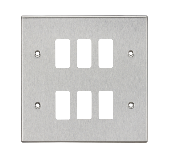 Knightsbridge GDCS6BC Square Edge 6G Grid Faceplate - Brushed Chrome - westbasedirect.com
