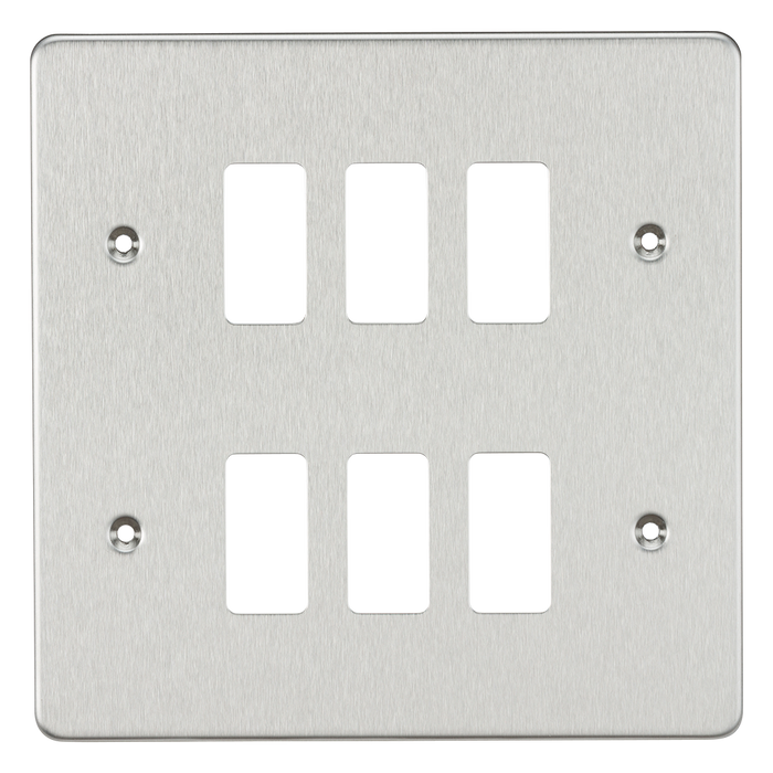 Knightsbridge GDFP006BC Flat Plate 6G Grid Faceplate - Brushed Chrome - westbasedirect.com