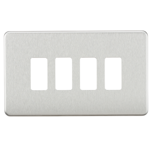 Knightsbridge GDSF004BC Screwless 4G Grid Faceplate - Brushed Chrome - westbasedirect.com