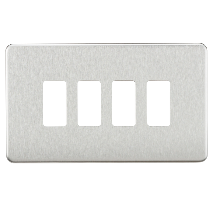 Knightsbridge GDSF004BC Screwless 4G Grid Faceplate - Brushed Chrome - westbasedirect.com