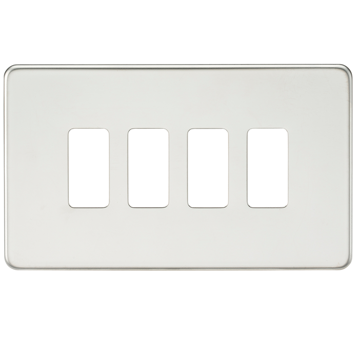 Knightsbridge GDSF004PC Screwless 4G Grid Faceplate - Polished Chrome - westbasedirect.com