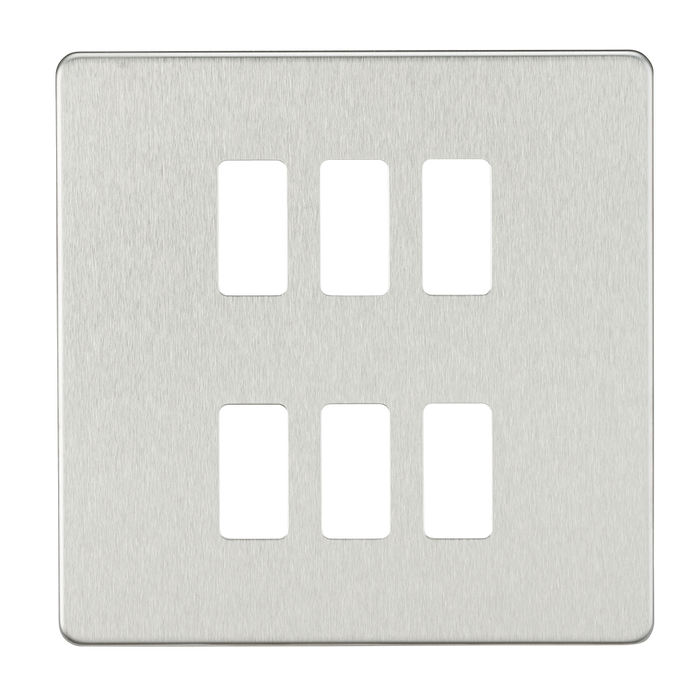 Knightsbridge GDSF006BC Screwless 6G Grid Faceplate - Brushed Chrome - westbasedirect.com