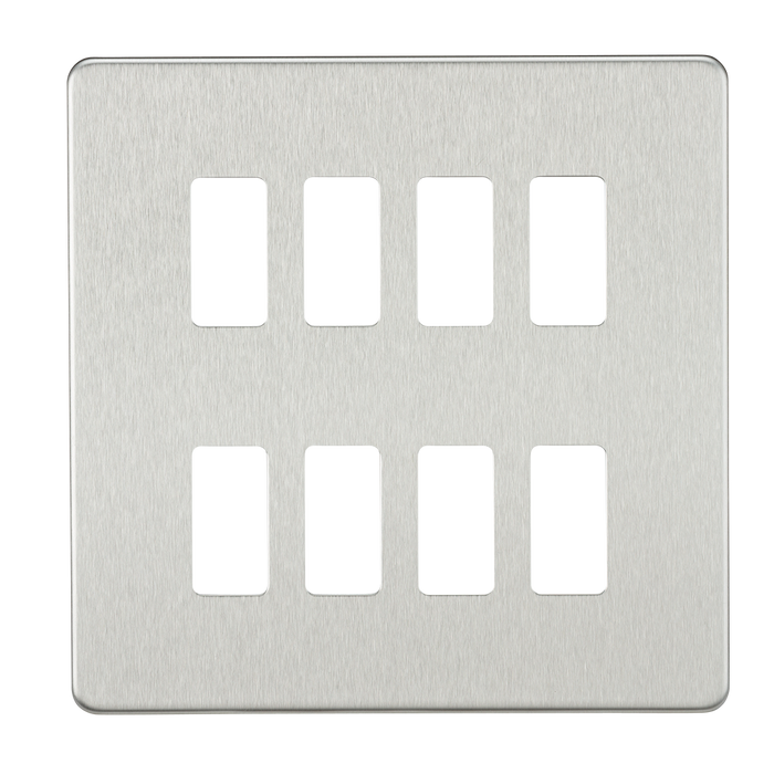 Knightsbridge GDSF008BC Screwless 8G Grid Faceplate - Brushed Chrome - westbasedirect.com