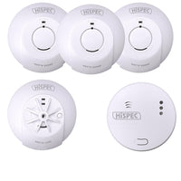HiSPEC Mains Powered INTERCONNECTABLE Fast Fix 3x Smoke 1x Heat & 1x CO Alarm with 9V Battery Back-Up