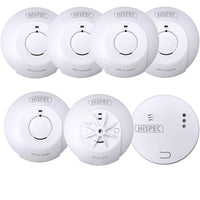 HiSPEC Mains Powered INTERCONNECTABLE Fast Fix 5x Smoke 1x Heat & 1x CO Alarm with 9V Battery Back-Up