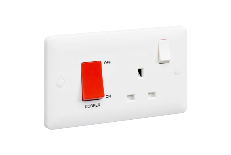 MK Base MB5060WHI White Moulded 45A DP Cooker Switch + 13A DP Switched Socket - westbasedirect.com