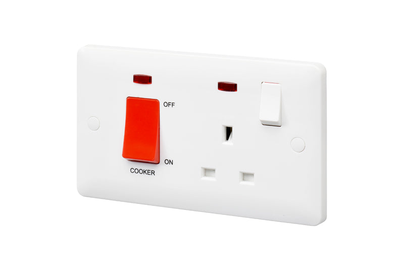 MK Base MB5061WHI White Moulded 45A DP Cooker Switch +13A DP Switched Socket + Neon - westbasedirect.com