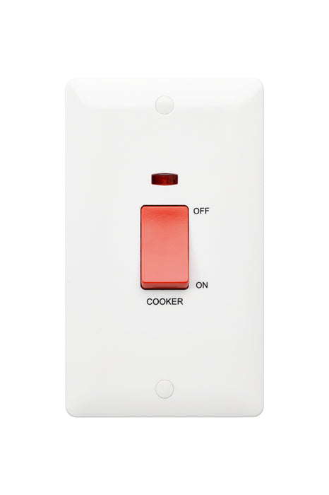 MK Base MB5215NCWHI White Moulded 45A 2G DP Switch + Neon marked Cooker (Large) - westbasedirect.com