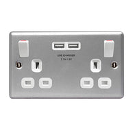 BG MC522U3 Metal Clad 13A 2G SP Switched Socket +2x USB(3.1A)