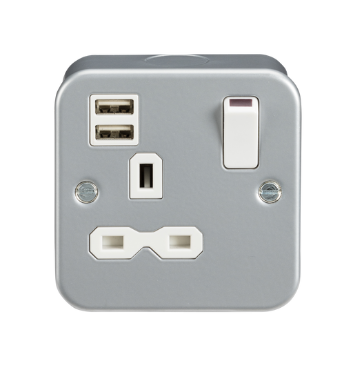 Knightsbridge MR9124 Metal Clad 13A 1G Switched Socket + 2x USB(2.4A) - westbasedirect.com
