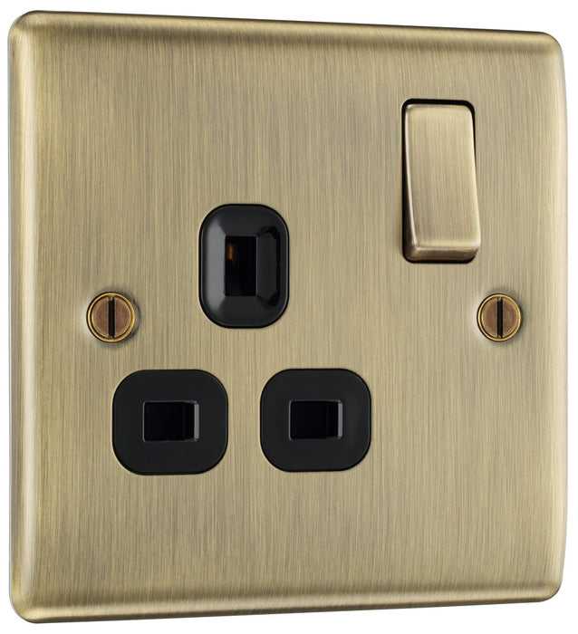 BG NAB21B Nexus Metal Single Socket 13A /Black Insert - Antique Brass - westbasedirect.com