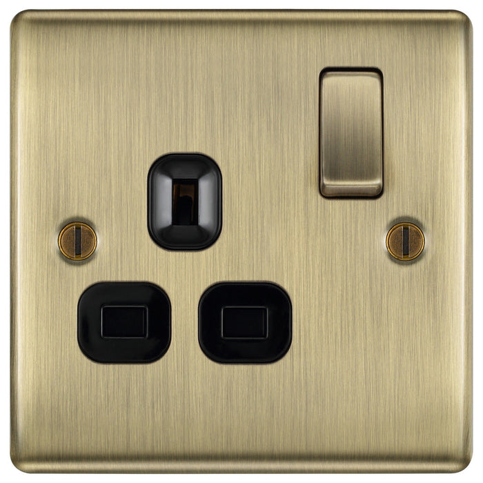 BG NAB21B Nexus Metal Single Socket 13A /Black Insert - Antique Brass (5 Pack) - westbasedirect.com