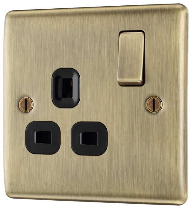 BG NAB21B Nexus Metal Single Socket 13A /Black Insert - Antique Brass - westbasedirect.com