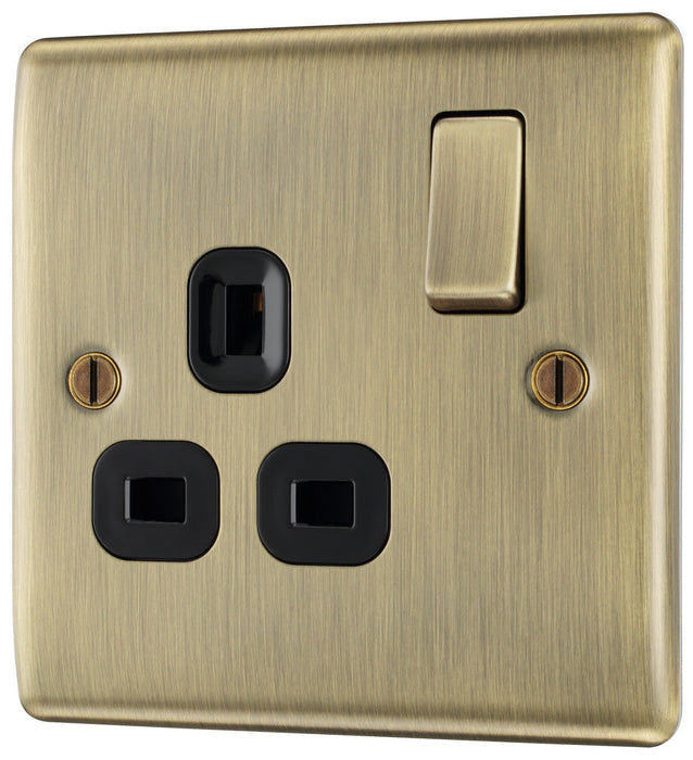 BG NAB21B Nexus Metal Single Socket 13A /Black Insert - Antique Brass (5 Pack) - westbasedirect.com