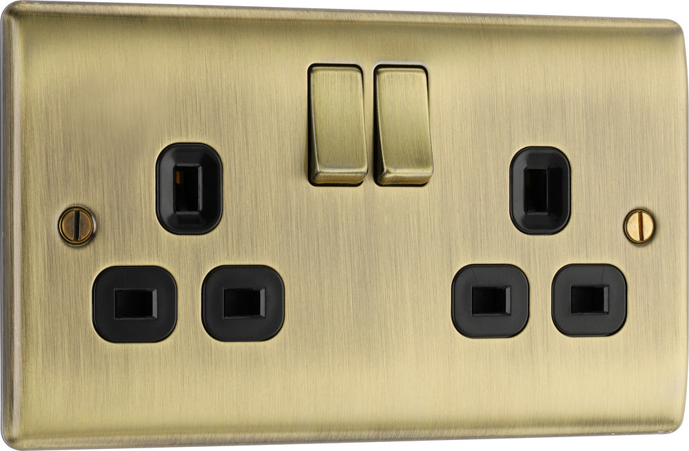 BG NAB22B Nexus Metal Double Socket 13A - Black Insert - Antique Brass - westbasedirect.com