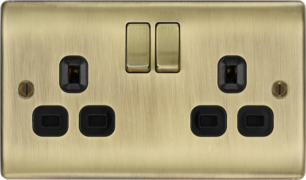 BG NAB22B Nexus Metal Double Socket 13A - Black Insert - Antique Brass (5 Pack) - westbasedirect.com