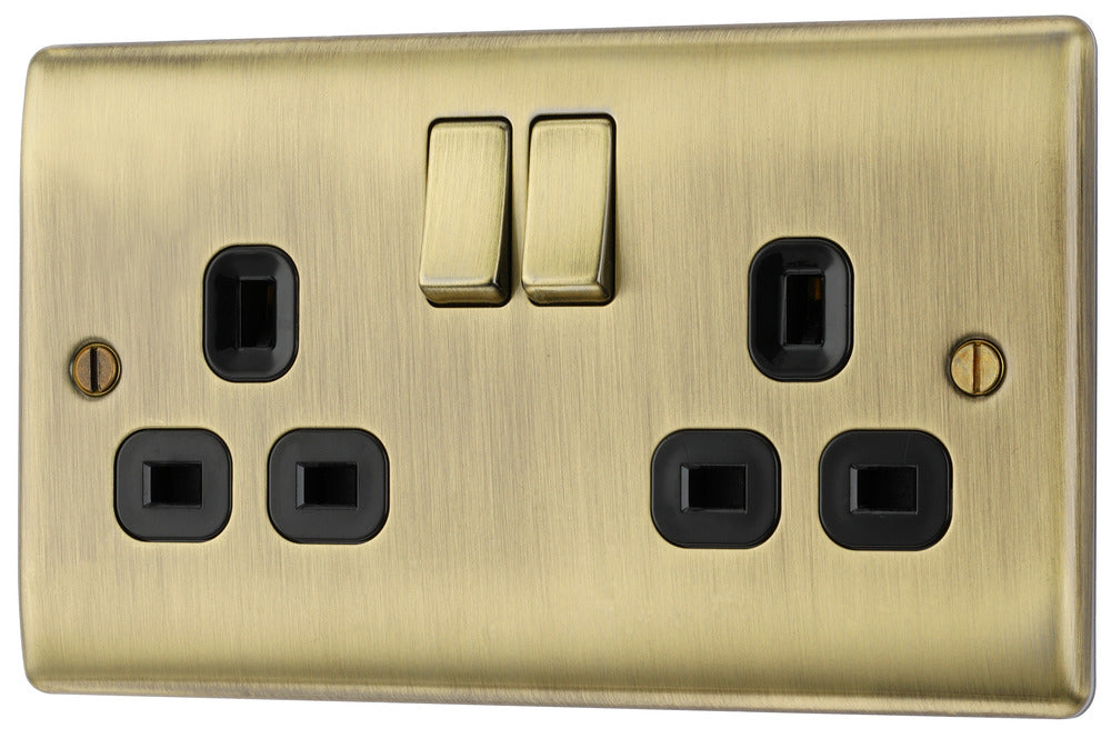 BG NAB22B Nexus Metal Double Socket 13A - Black Insert - Antique Brass - westbasedirect.com