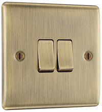 BG NAB42 Nexus Metal 20A 16AX 2 Way Double Light Switch - Antique Brass
