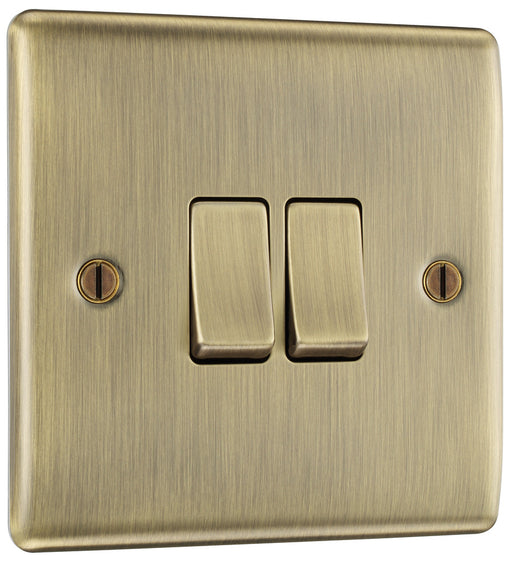 BG NAB42 Nexus Metal Double Light Switch 10A - Antique Brass - westbasedirect.com
