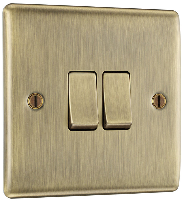 BG NAB42 Nexus Metal Double Light Switch 10A - Antique Brass - westbasedirect.com