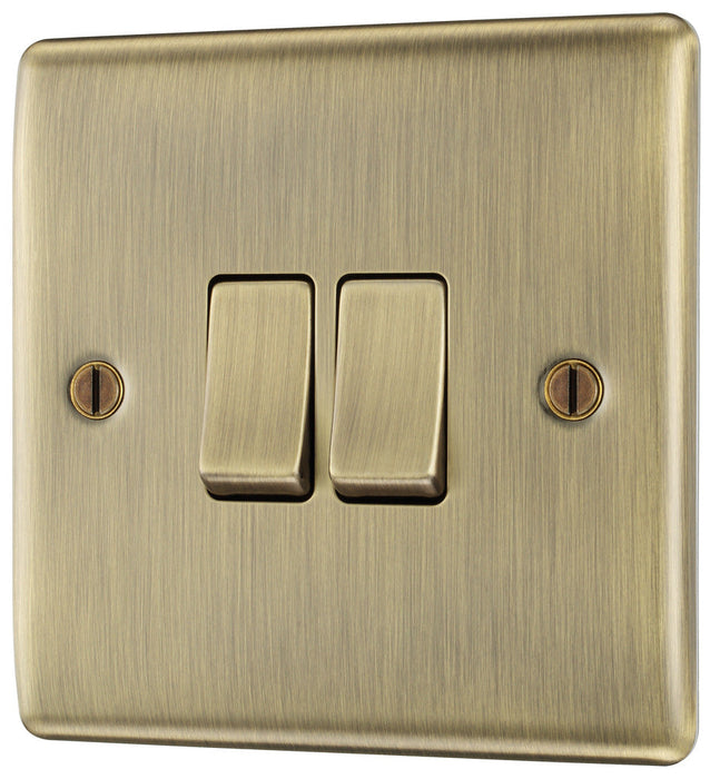 BG NAB42 Nexus Metal Double Light Switch 10A - Antique Brass (5 Pack) - westbasedirect.com