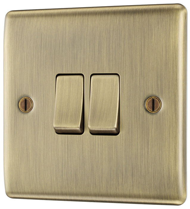 BG NAB42 Nexus Metal Double Light Switch 10A - Antique Brass - westbasedirect.com