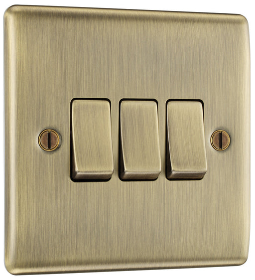 BG NAB43 Nexus Metal Triple Light Switch 10A - Antique Brass - westbasedirect.com