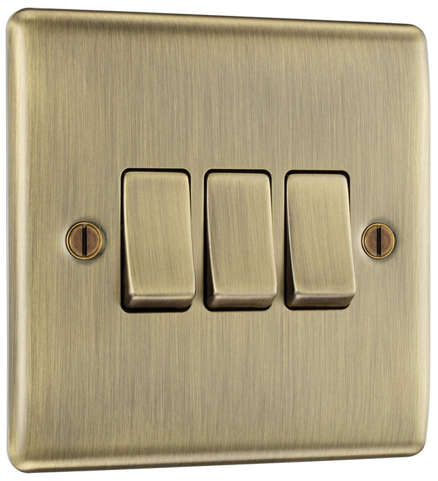 BG NAB43 Nexus Metal Triple Light Switch 10A - Antique Brass - westbasedirect.com