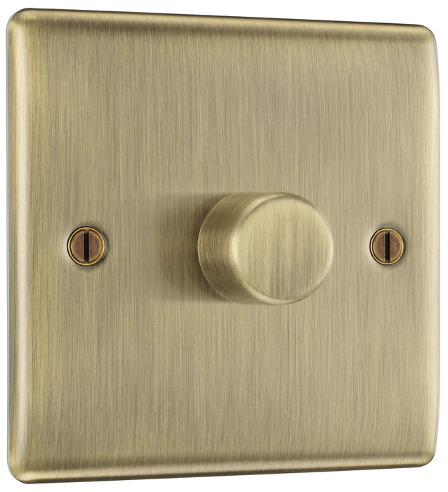 BG NAB81 Nexus Metal 2-Way Single Trailing Edge Dimmer Push On/Off - Antique Brass - westbasedirect.com
