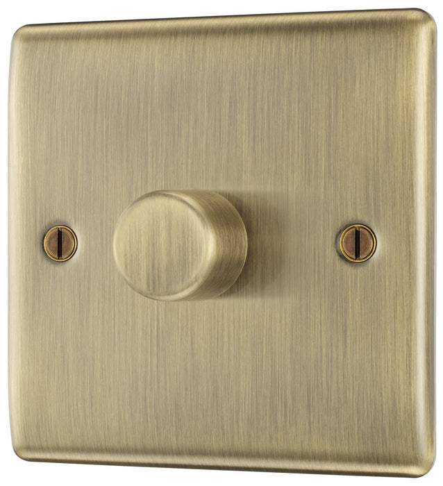 BG NAB81 Nexus Metal 2-Way Single Trailing Edge Dimmer Push On/Off - Antique Brass - westbasedirect.com