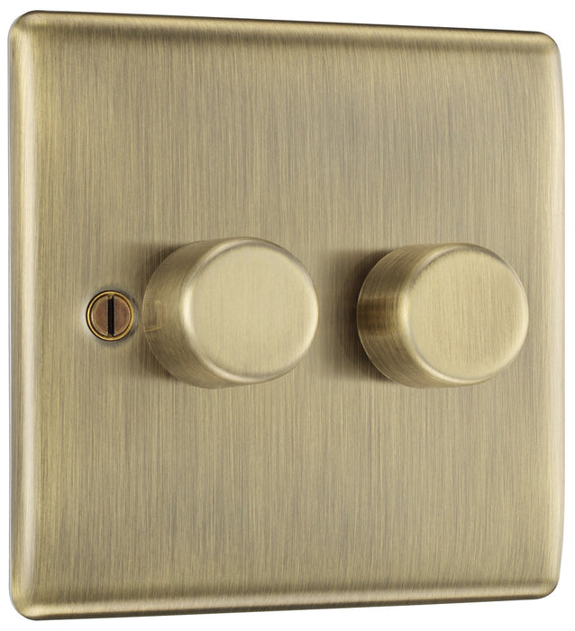 BG NAB82 Nexus Metal 2-Way Double Trailing Edge Dimmer Push On/Off - Antique Brass - westbasedirect.com